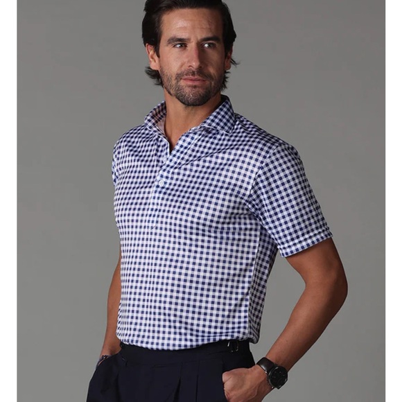 Collars & Co. Relaxed Dress Collar Polo NWT Size XL Navy Gingham Short Sleeve - Picture 2 of 12